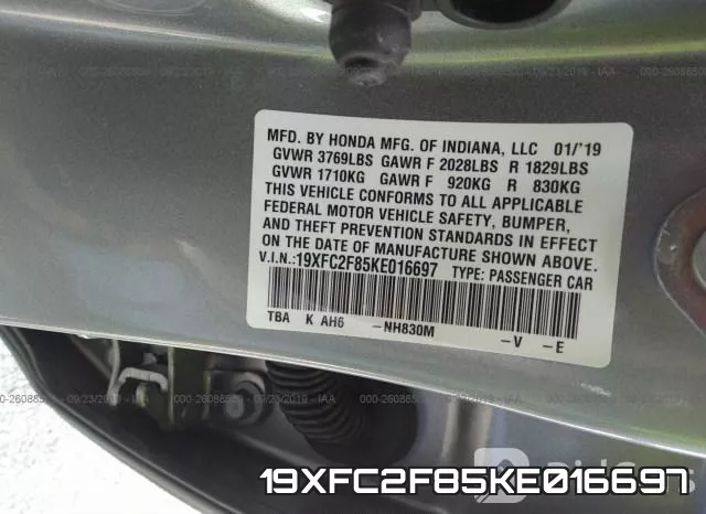 19XFC2F85KE016697 фото 9