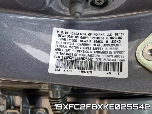 19XFC2F8XKE025542 фото 2