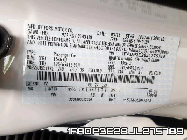 1FADP3E28JL275789 фото 2
