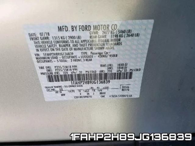 1FAHP2H89JG136839 фото 2