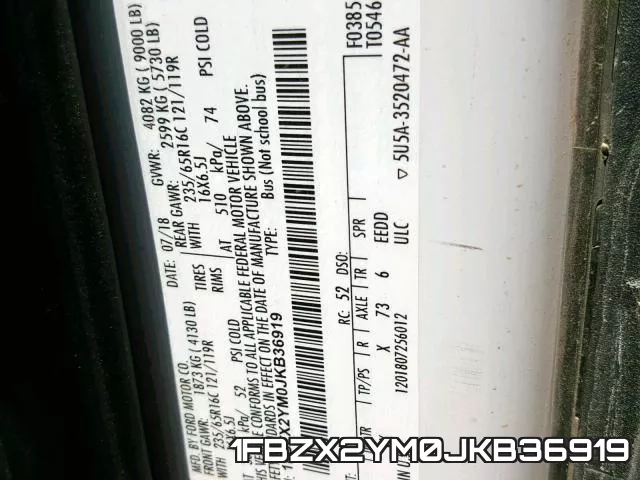 1FBZX2YM0JKB36919 фото 2