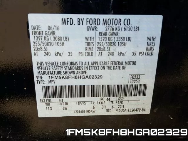 1FM5K8FH8HGA02329 фото 2