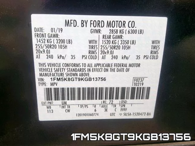 1FM5K8GT9KGB13756 фото 2