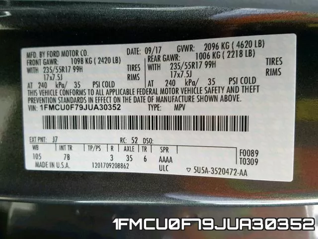 1FMCU0F79JUA30352 фото 2
