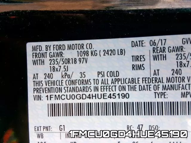 1FMCU0GD4HUE45190 фото 2