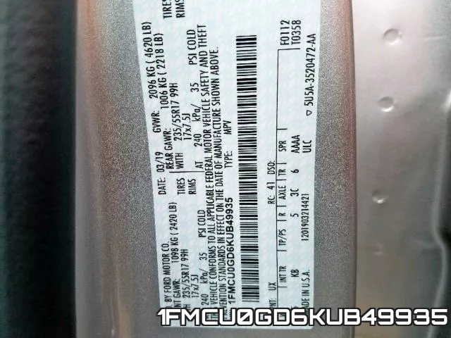 1FMCU0GD6KUB49935 фото 2