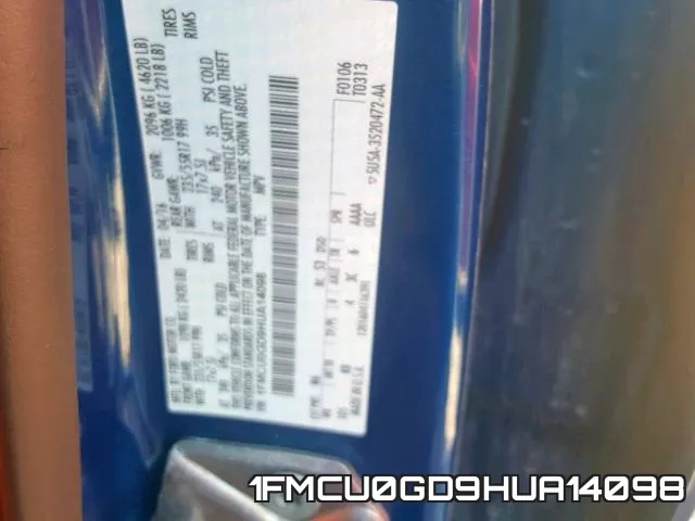 1FMCU0GD9HUA14098 фото 2