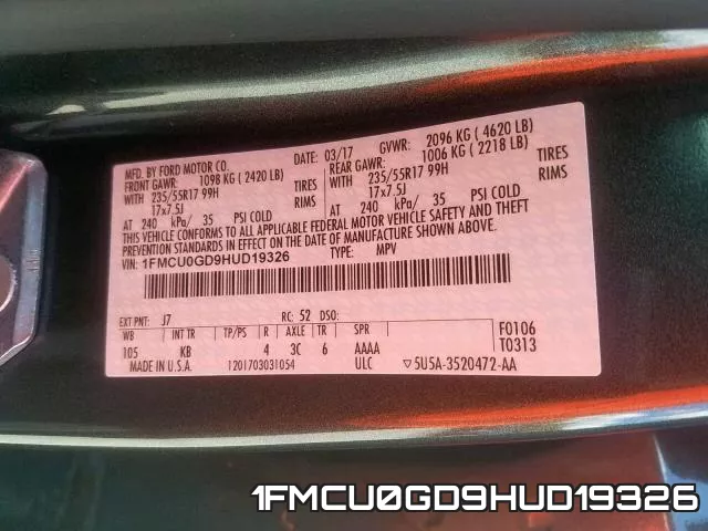 1FMCU0GD9HUD19326 фото 2