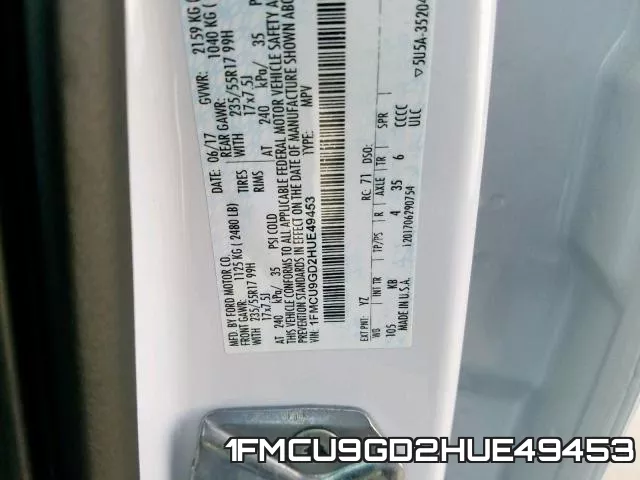 1FMCU9GD2HUE49453 фото 2