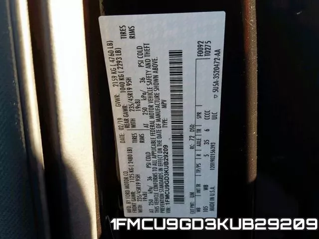 1FMCU9GD3KUB29209 фото 2