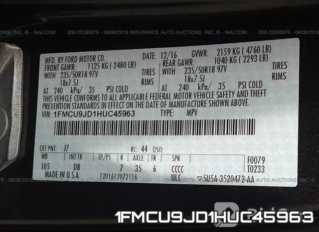 1FMCU9JD1HUC45963 фото 10