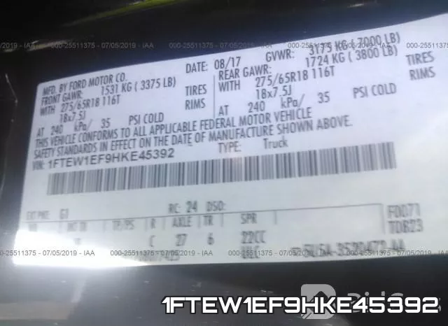 1FTEW1EF9HKE45392 фото 10