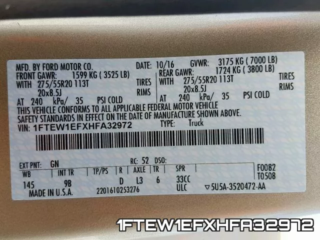 1FTEW1EFXHFA32972 фото 2
