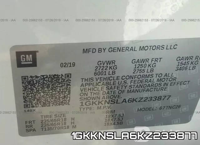 1GKKNSLA6KZ233877 фото 10