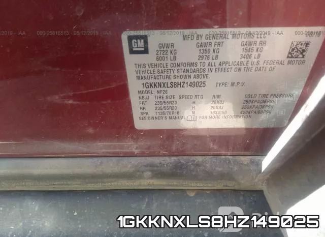 1GKKNXLS8HZ149025 фото 10