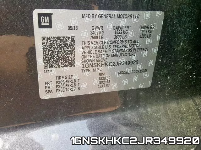1GNSKHKC2JR349920 фото 2