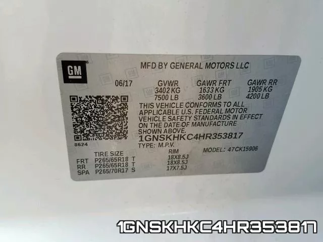1GNSKHKC4HR353817 фото 2