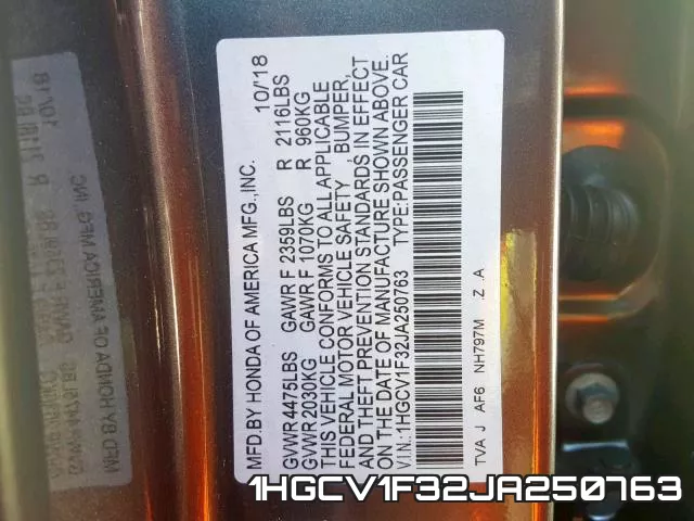 1HGCV1F32JA250763 фото 2
