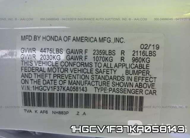 1HGCV1F37KA058143 фото 10