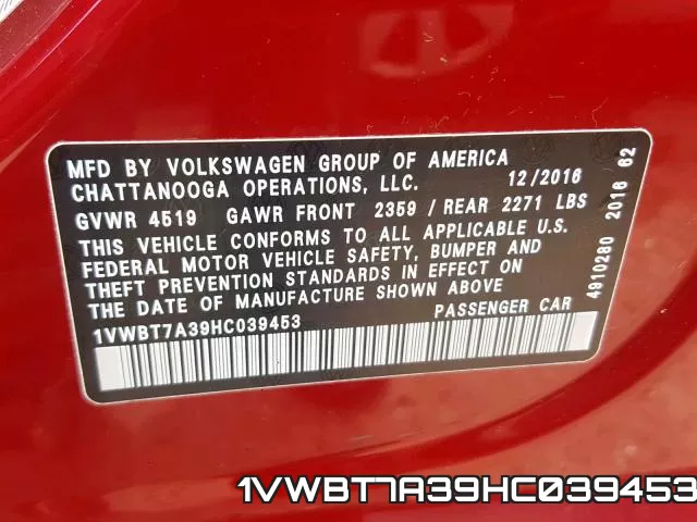 1VWBT7A39HC039453 фото 2