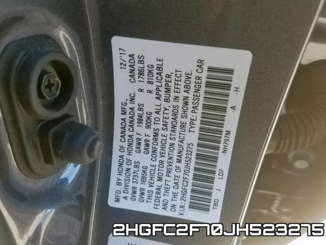 2HGFC2F70JH523275 фото 2