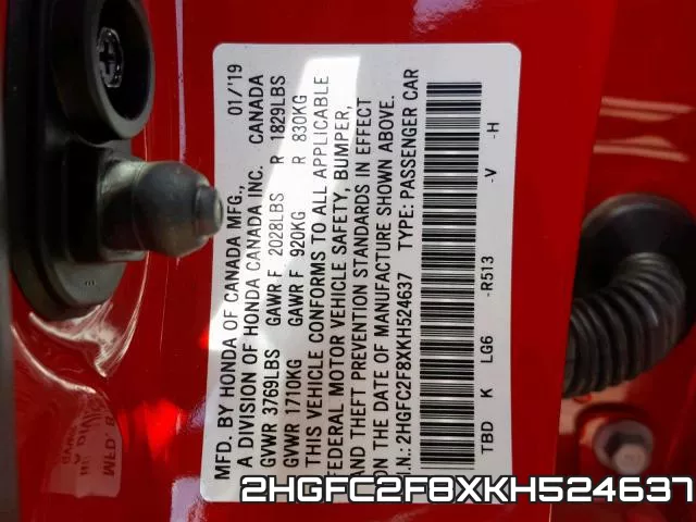2HGFC2F8XKH524637 фото 2