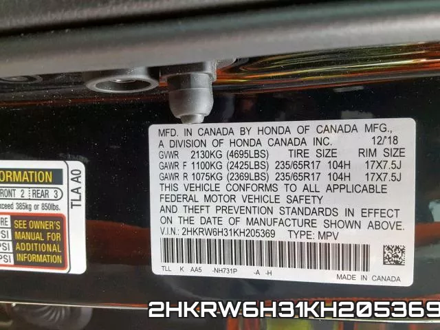 2HKRW6H31KH205369 фото 2
