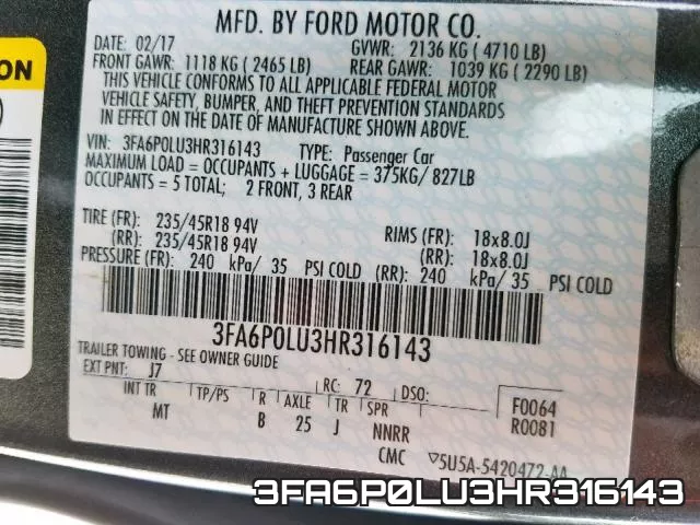 3FA6P0LU3HR316143 фото 2
