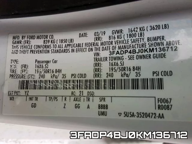 3FADP4BJ0KM136712 фото 2