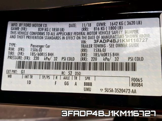 3FADP4BJ1KM116727 фото 2