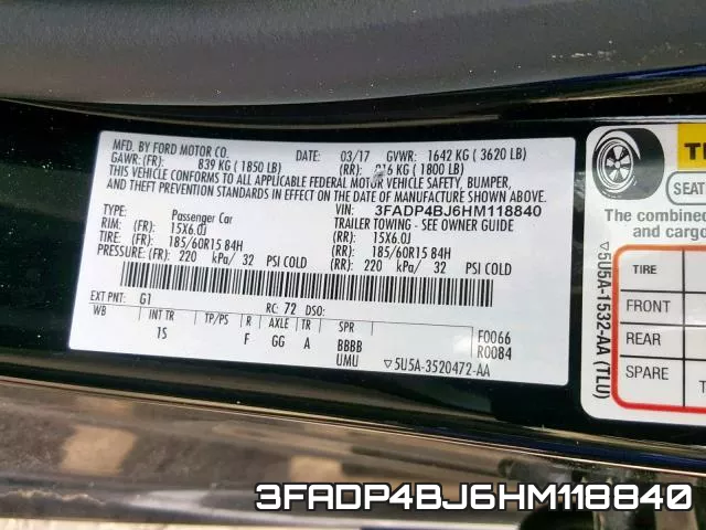 3FADP4BJ6HM118840 фото 2