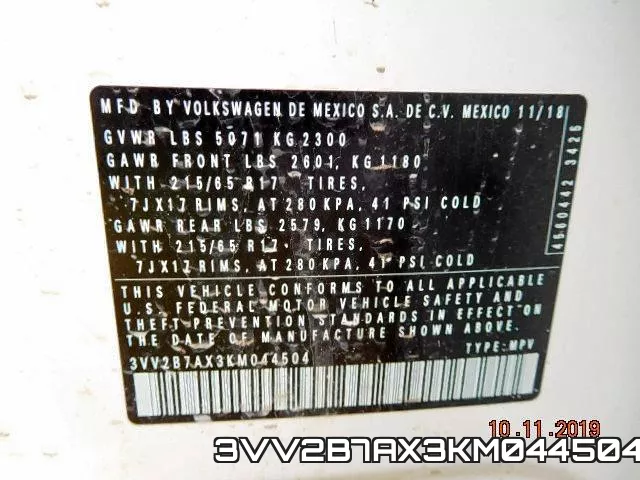 3VV2B7AX3KM044504 фото 2