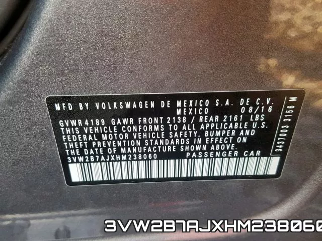 3VW2B7AJXHM238060 фото 2