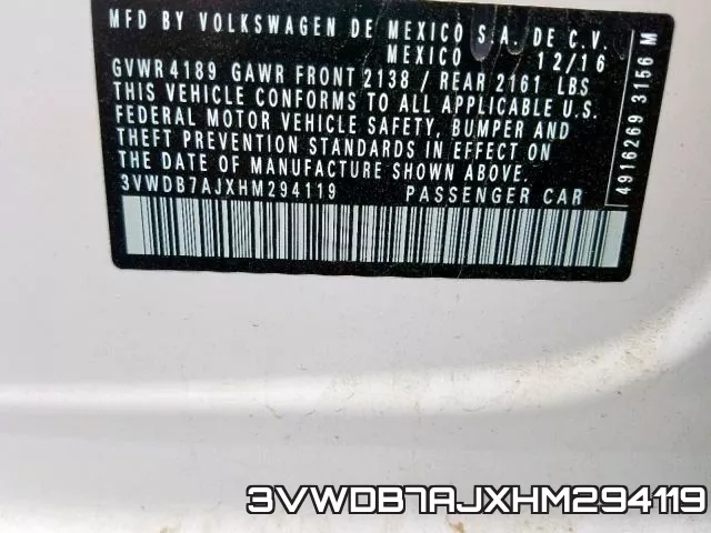 3VWDB7AJXHM294119 фото 2