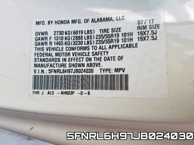 5FNRL6H97JB024030 фото 2