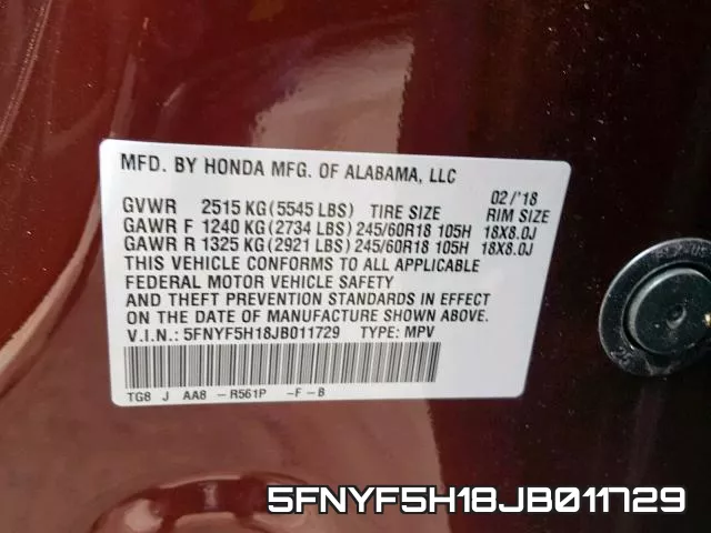 5FNYF5H18JB011729 фото 2