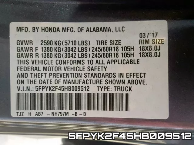5FPYK2F45HB009512 фото 2