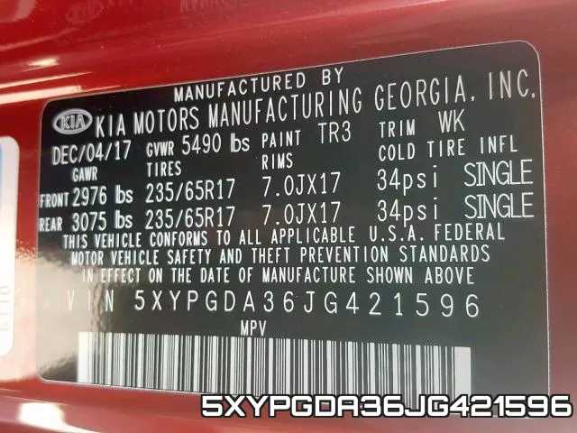 5XYPGDA36JG421596 фото 2
