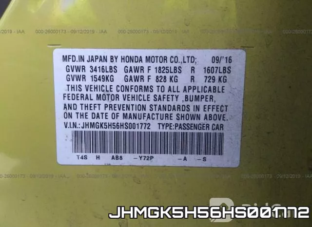 JHMGK5H56HS001772 фото 10