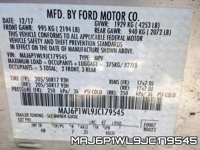 MAJ6P1WL9JC179545 фото 2