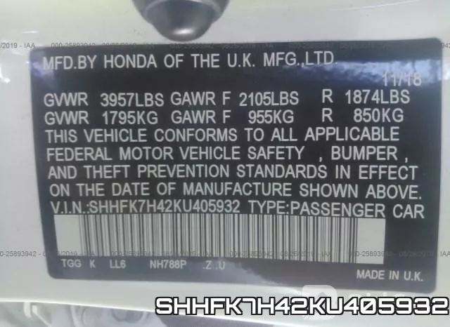 SHHFK7H42KU405932 фото 10