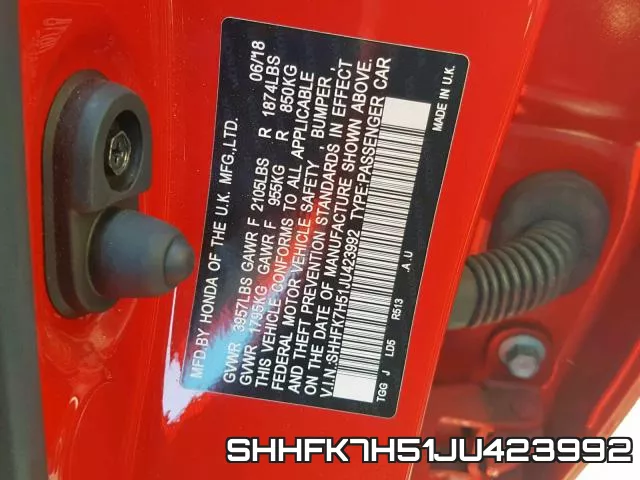 SHHFK7H51JU423992 фото 2