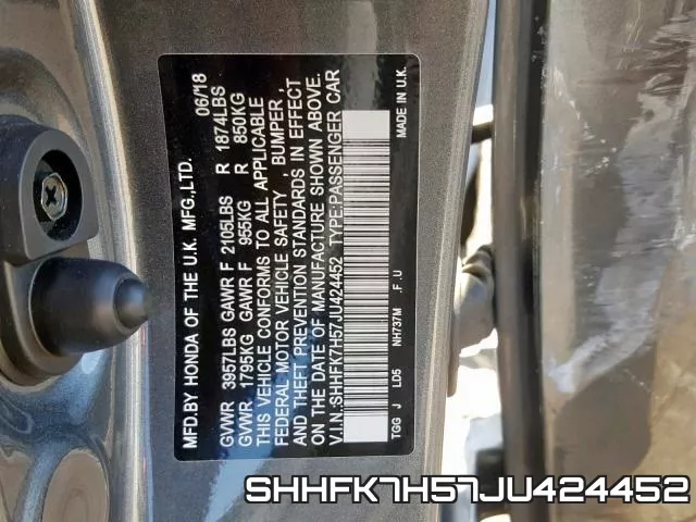 SHHFK7H57JU424452 фото 2