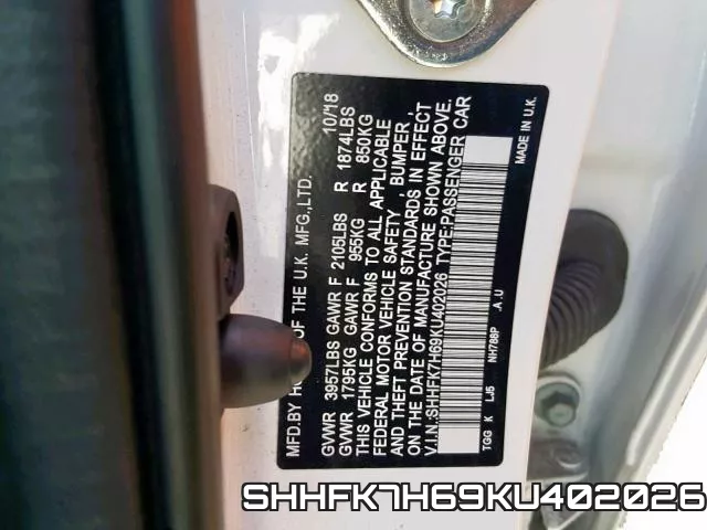 SHHFK7H69KU402026 фото 2