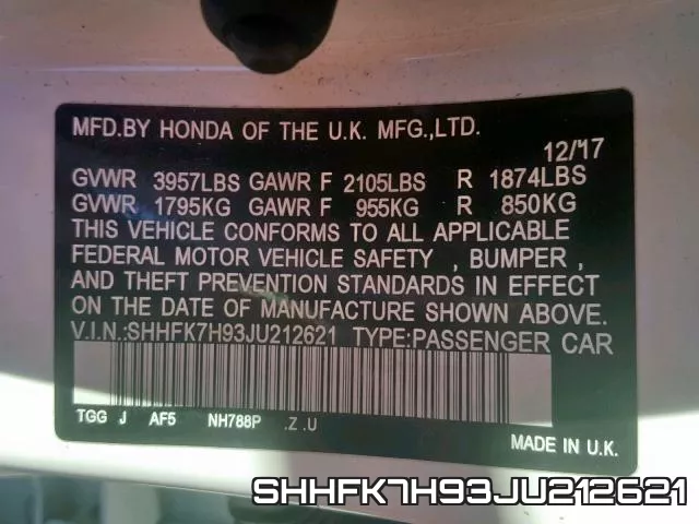 SHHFK7H93JU212621 фото 2