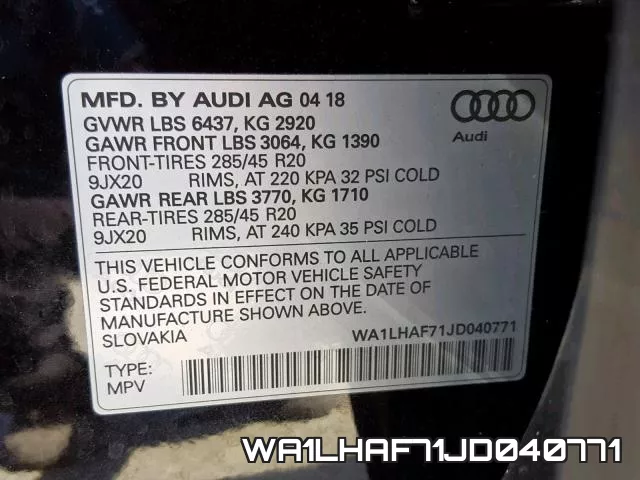 WA1LHAF71JD040771 фото 2