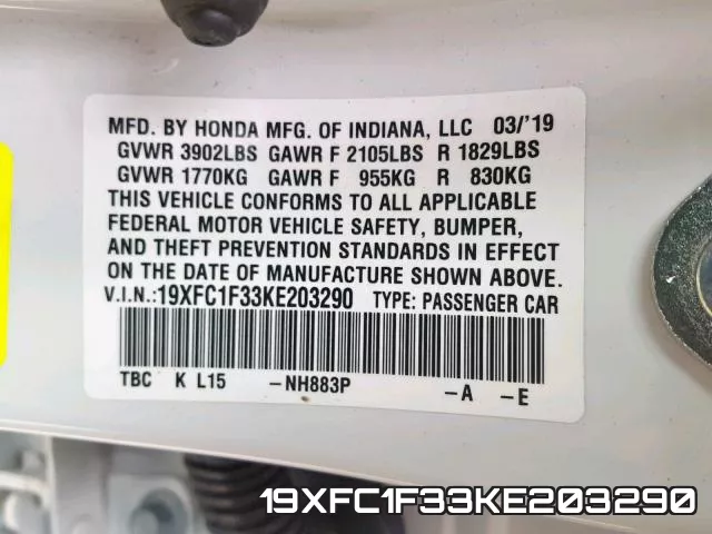 19XFC1F33KE203290 фото 2