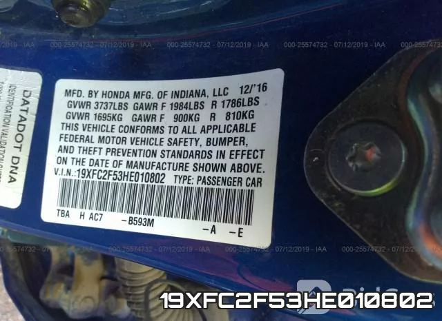 19XFC2F53HE010802 фото 10