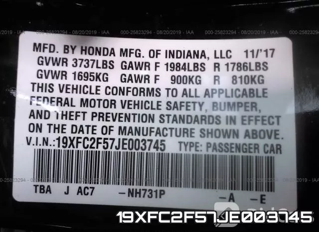 19XFC2F57JE003745 фото 10