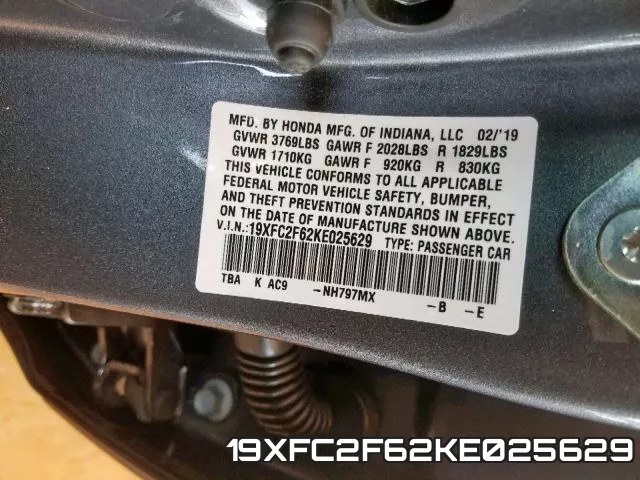 19XFC2F62KE025629 фото 2